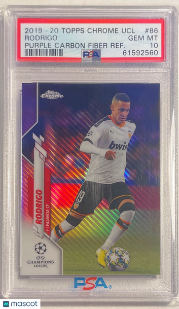 2019 Topps Chrome UEFA Champions League Rodrigo #86 Purple Carbon Fiber Refractor PSA 10
