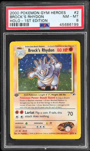 2000 Pokemon Gym Heroes Brock's Rhydon 1st Edition Holo PSA 8