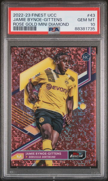 2022-23 TOPPS FINEST UEFA UCL JAMIE GITTENS ROSE GOLD MINI DIAMD #43 RC PSA 10