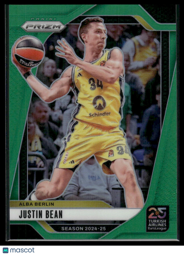 2024-25 Panini Prizm Euroleague Justin Bean #200 Green Prizm