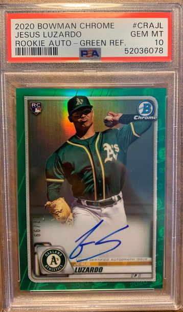 2020 Bowman Chrome Jesus Luzardo Green Rookie Auto Refractor PSA 10 Gem Mint