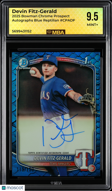 2025 Bowman Chrome Prospect Autographs Devin Fitz-Gerald #CPADF Blue Reptilian MBA 9.5