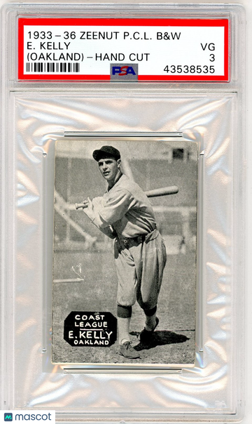 1933-36 Zeenut Pacific Coast League B&W E. Kelly (Oakland) Hand Cut PSA 3