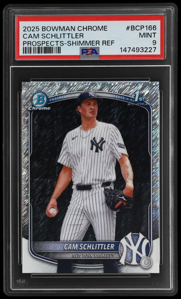 2025 Bowman Chrome Cam Schlittler Shimmer Refractor PSA 9