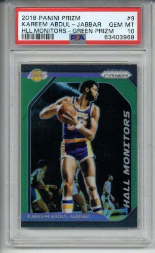 2018 PANINI PRIZM HALL MONITORS GREEN PRIZM #9 KAREEM ABDUL JABBAR PSA 10