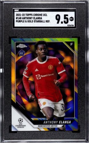 2021-22 Topps Chrome UCL Anthoy Elanga RC Purple & Gold Starball Ref. SGC 9. 5