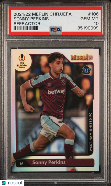 2021-2022 Topps Merlin Chrome UEFA League Sonny Perkins #106 Refractor PSA 10