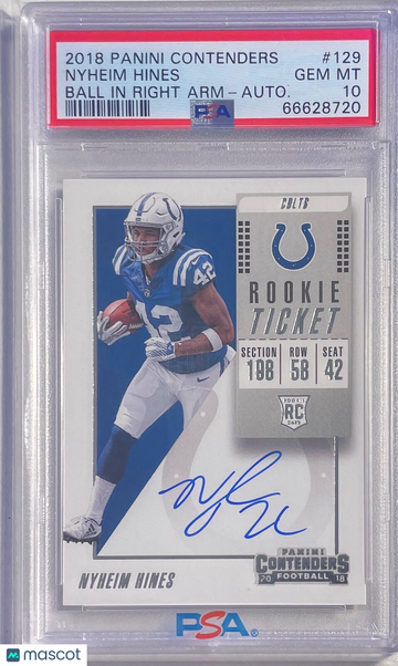 2018 Panini Contenders Nyheim Hines #129 Variation Autograph PSA 10