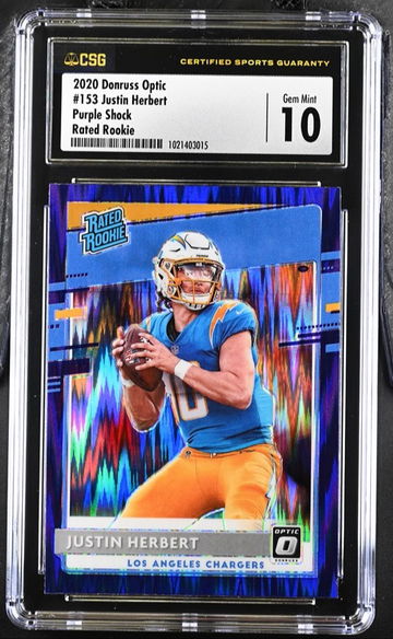2020 Donruss Optic Justin Herbert Rookie Purple Shock Prizm CSG 10
