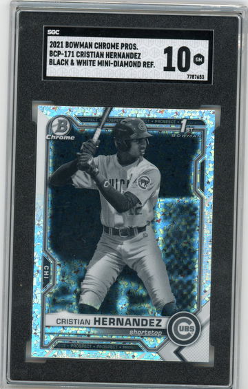 2021 Bowman Chrome Cristian Hernandez Black White Mini Diamond Refractor SGC 10 Chicago Cubs