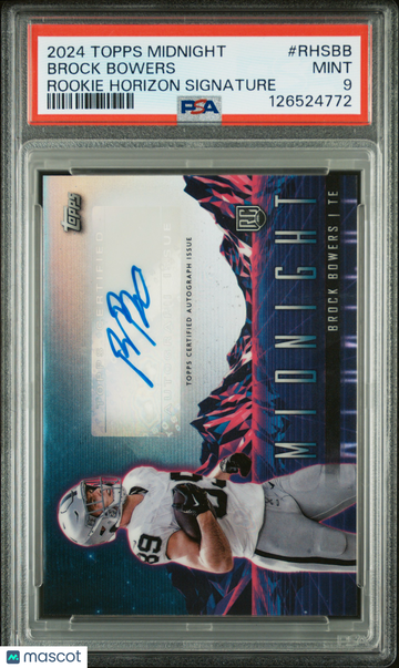 Brock Bowers 2024 Topps Midnight Rookie Horizon Signatures PSA 9