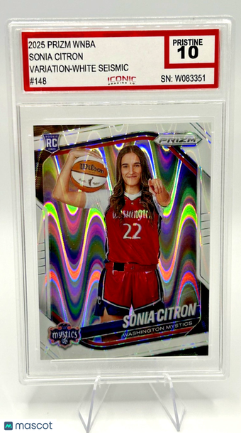 Graded 10 2025 Panini Prizm WNBA White Seismic Prizm #148 Sonia Citron Auto RC Basketball Card