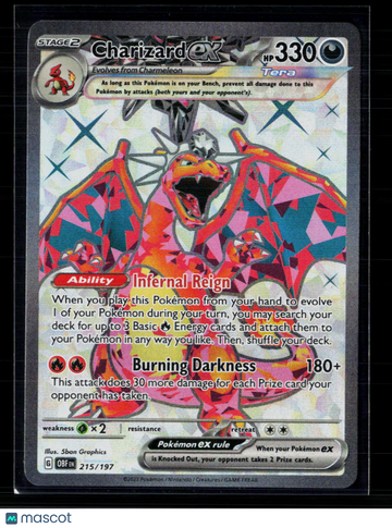 2023 Pokemon Obsidian Flames Charizard EX Secret Rare FA Holo Trading Card #215/197