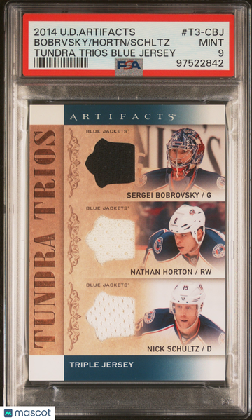 2014 Upper Deck Artifacts Tundra Trios Bobrvsky/Hortn/Schltz #T3-CBJ Tundra Trios Blue Jersey PSA 9