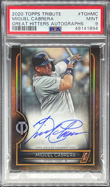 2020 Topps Tribute Great Hitters Auto /25 Miguel Cabrera PSA 9