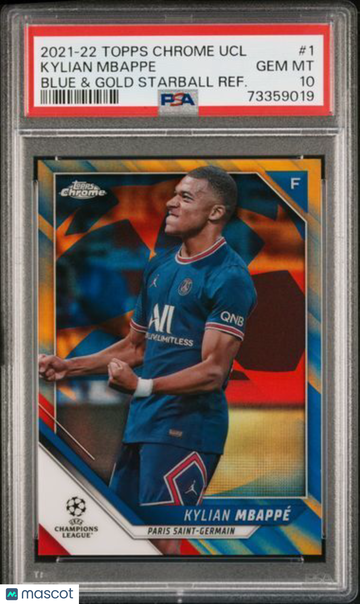 2021 Topps Chrome UEFA Champions League Kylian Mbappe #1 Blue & Gold Starball Refractor PSA 10