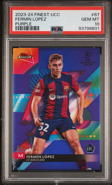 2023-24 TOPPS FERMIN LOPEZ FINEST UEFA CLUB COMPETITIONS PURPLE #67 RC PSA 10