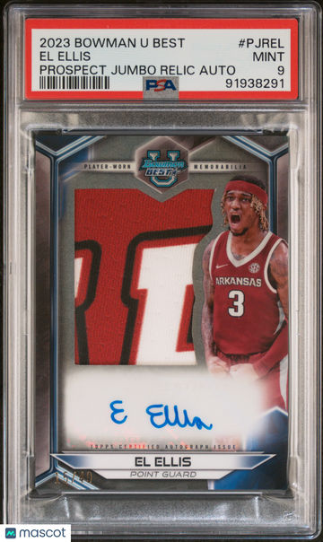 2023 Bowman University Best Prospect Jumbo Relic Autographs El Ellis #PJREL /49 PSA 9