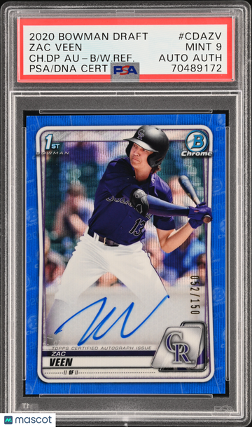2020 Bowman Draft Chrome Draft Picks Autographs Zac Veen #CDAZV CH. DP W. Refractor PSA 9 Auto A