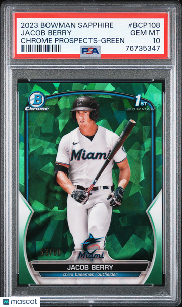 2023 Bowman Sapphire Edition Chrome Prospects Jacob Berry #BCP108 Green /60 PSA 10