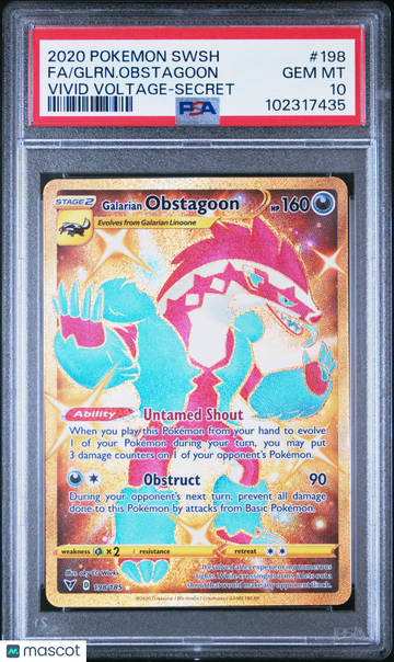 2020 Pokemon Sword & Shield Vivid Voltage Glrn. Obstagoon Fa Vivid Voltage-Secret PSA 10 #198