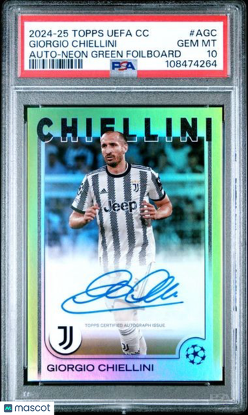 2024-25 Topps UEFA Club Competitions Autographs Giorgio Chiellini #AGC Neon Green Foilboard PSA 10