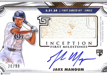 2025 Topps Inception First Milestones Jake Mangum #FMAR-JM /99 Autograph Relic Game Used Memorabilia RC