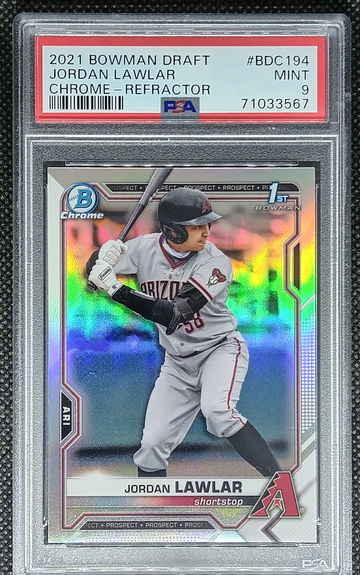 Jordan Lawlar 2021 Bowman Draft 1st Prospect Refractor PSA 9
