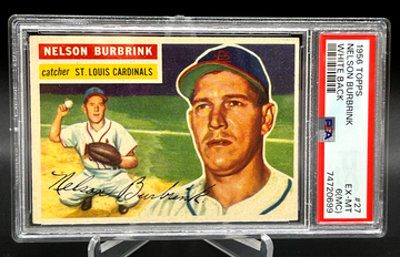 1956 Topps baseball card # 27 Nelson Burbrink White back PSA 6(MC) MC is on back