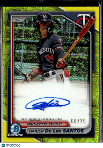 Daiber De Los Santos 2024 Topps Bowman Chrome Auto Yellow Mojo Refractor /75 Minnesota Twins