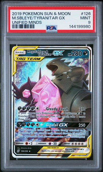 2019 Pokemon Sun and Moon Unified Minds Mega Sableye/Tyranitar Gx #126 PSA 9
