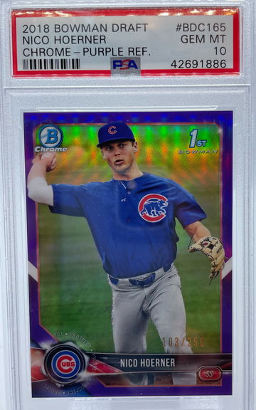 2018 Bowman Draft Nico Hoerner Chrome Purple Refractor PSA 10 GEM MINT