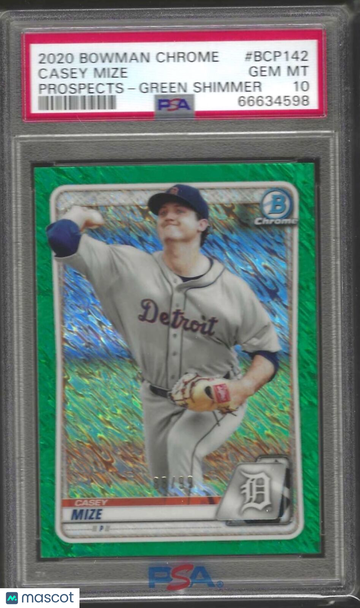 2020 Bowman Chrome Prospects Casey Mize #BCP142 Green Shimmer PSA 10