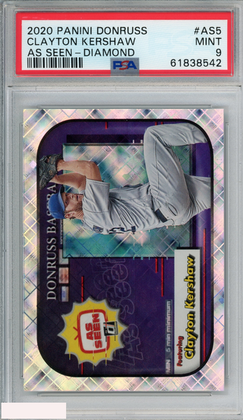 2020 PANINI DONRUSS AS SEEN ON TV CLAYTON KERSHAW #AS5 DIAMOND PSA 9 MINT