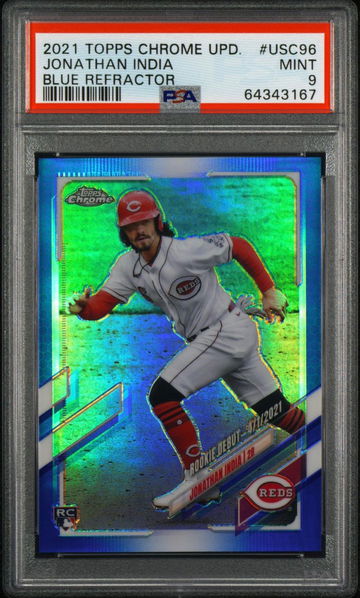 2021 Topps Chrome Update Jonathan India Rookie Debut Blue Refractor /150 PSA 9