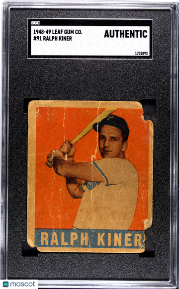 1948 Leaf Gum Co. Ralph Kiner #91 SGC A