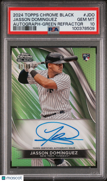 2024 Topps Chrome Black Autographs Jasson Dominguez #JDO Green Refractor /99 PSA 10