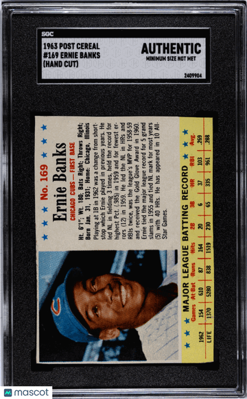 1963 Post Cereal Ernie Banks #169 SGC A