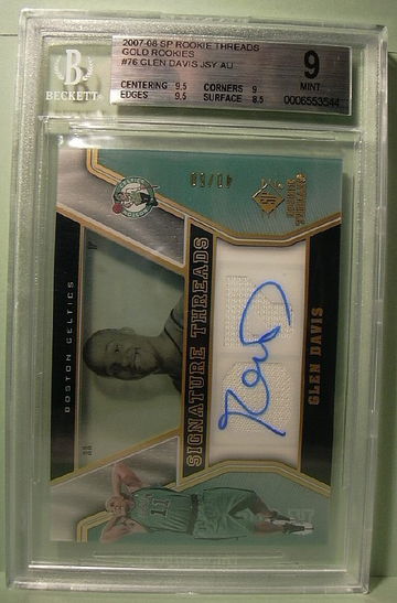 2007-08 SP ROOKIE THREADS GOLD ROOKIES #76 GLEN DAVIS AUTO 40/50 BGS 9 MINT