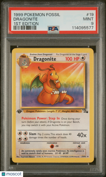 1999 Pokemon Fossil Dragonite 1st Edition PSA 9 #19