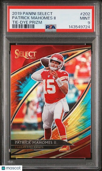 2019 Panini Select Patrick Mahomes II #202 Tie Dye Prizm Field Level/25 PSA 9