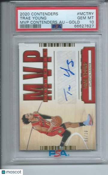 2020 Panini Contenders MVP Contenders Autographs Trae Young #TRY Gold PSA 10