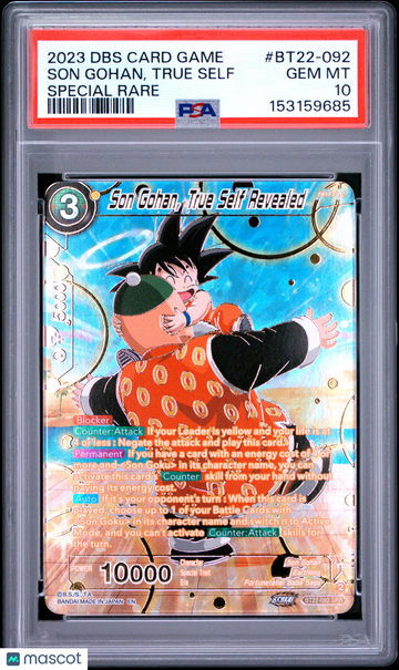 2023 Dragon Ball Super Card Game Series 22 Critical Blow Son Gohan, True Self Special Rare PSA 10 #BT22-092