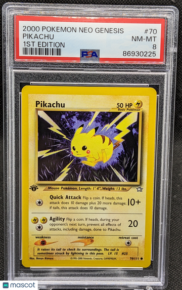 2000 Pokemon Neo Genesis Pikachu #70 1st Edition PSA 8