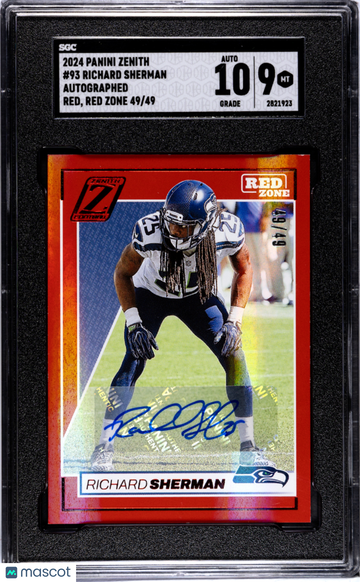 2024 Panini Zenith Richard Sherman #93 Autograph Red, Red Zone SGC 9 Auto 10