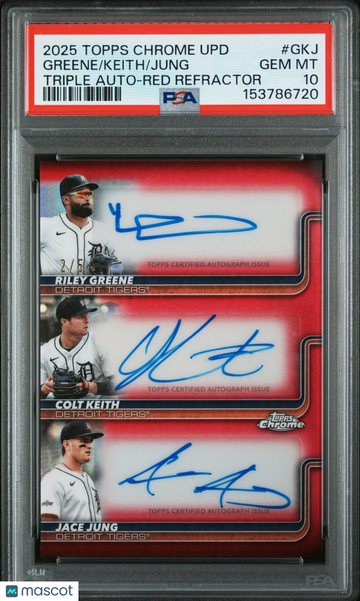 2025 Topps Chrome Update Triple Autographs Jung Keith Greene #GKJ Red Refractor /5 PSA 10 Topps