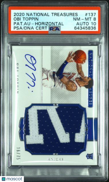 2020 Panini National Treasures Obi Toppin #137 Pat. Au Horizontal PSA 8 Auto 10