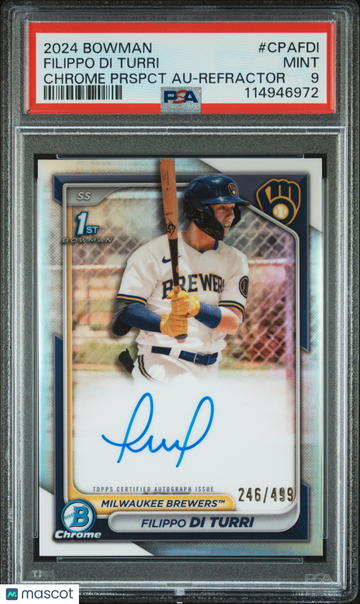 2024 Bowman Chrome Prospect Autographs Filippo DI Turri #CPAFDI Prspct Refractor /499 PSA 9