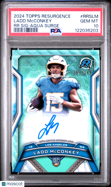 2024 Topps Resurgence Resurgence Rookie Signatures Ladd Mcconkey #RRSLM RR Aqua /249 PSA 10