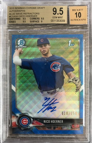 Nico Hoerner 2018 Bowman Chrome Blue Wave Auto 